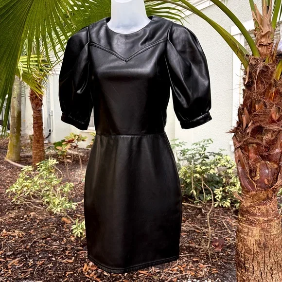 Divided | Dresses | Divided Hm Black Faux Leather Mini Dress Size Xxs Puffy  Short Sleeve Lined Y2k | Poshmark